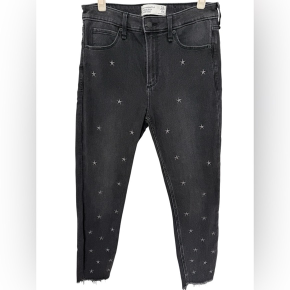 Abercrombie & Fitch High Rise Ankle Jeans Star Embroidered Black Denim 28 - Picture 2 of 7